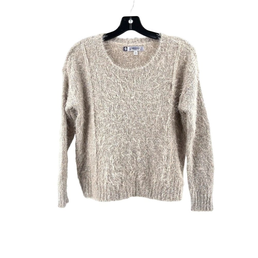Jennifer Lopez Petite Women's Gold Metallic Feathery Knit Sweater Size PXS